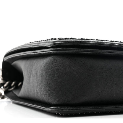 Calfskin Quilted Large Boy Top Handle Flap Black