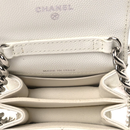 Caviar Quilted Enamel Coco Clutch With Chain White