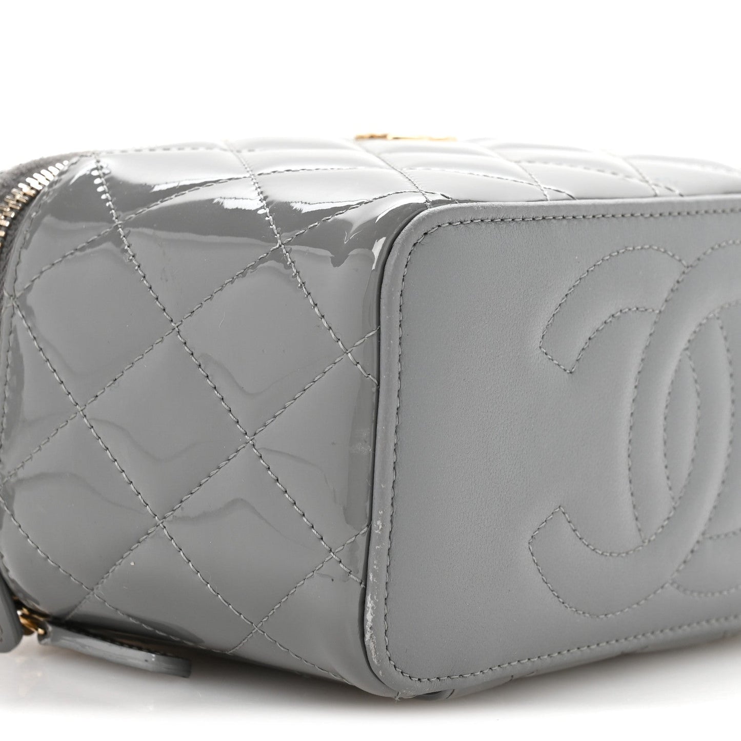 Patent Quilted Quilted Small Top Handle Vanity Case With Chain Grey