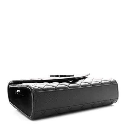 Grain De Poudre Textured Mixed Matelasse Triquilt Small Monogram Monochrome Satchel Black