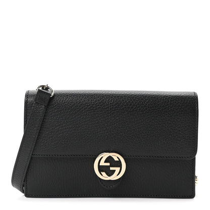 Dollar Calfskin Interlocking G Chain Wallet Black