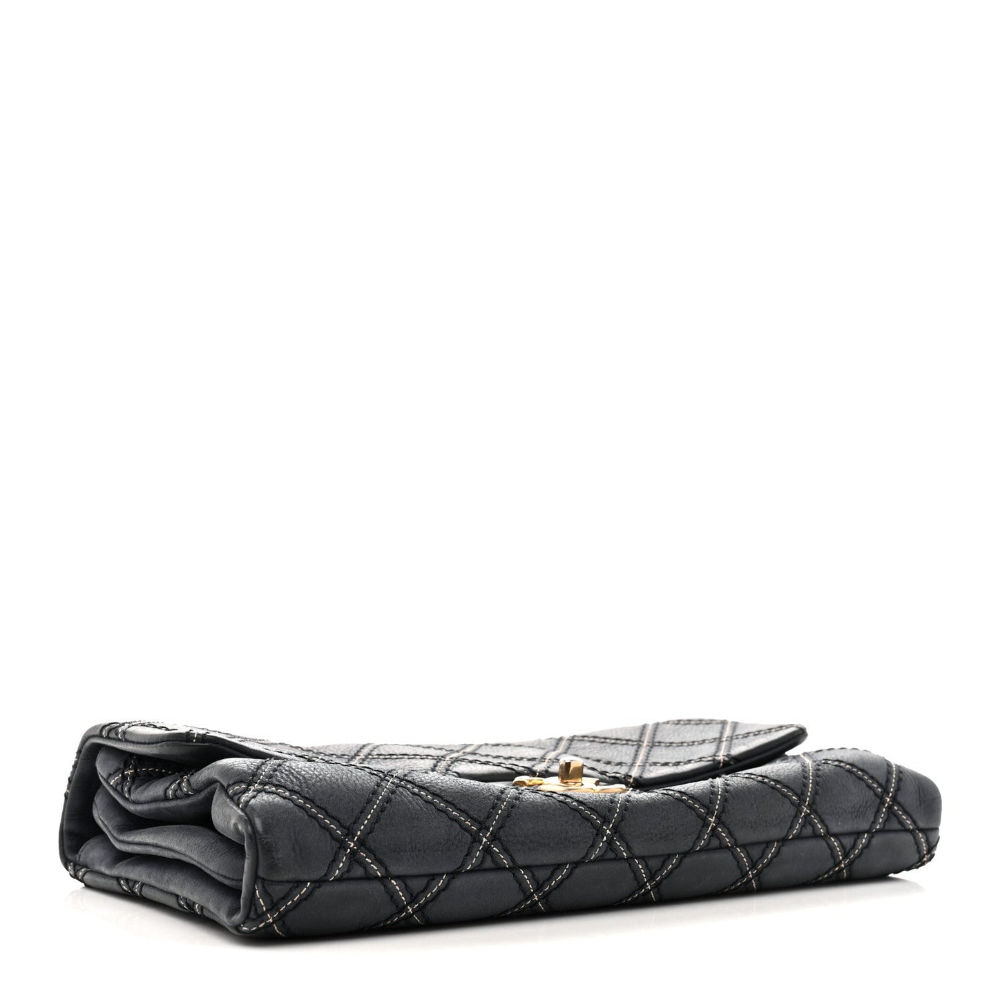 Iridescent Calfskin Triple Stitched Medium Flap Navy