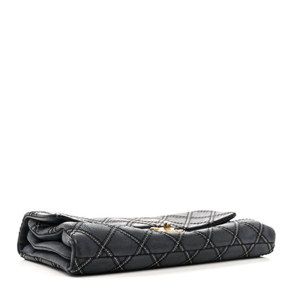 Iridescent Calfskin Triple Stitched Medium Flap Navy