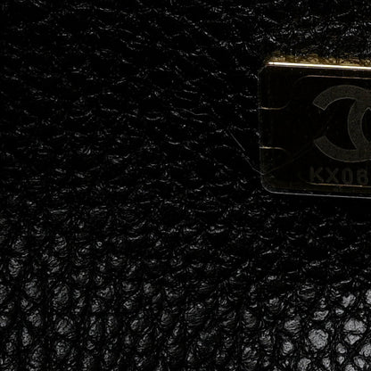 Grained Calfskin Stitched Urban Essentials Small Shopping Bag Black