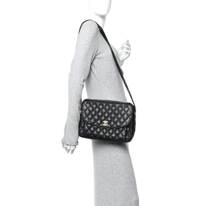 Caviar Quilted Flap Shoulder Bag Black