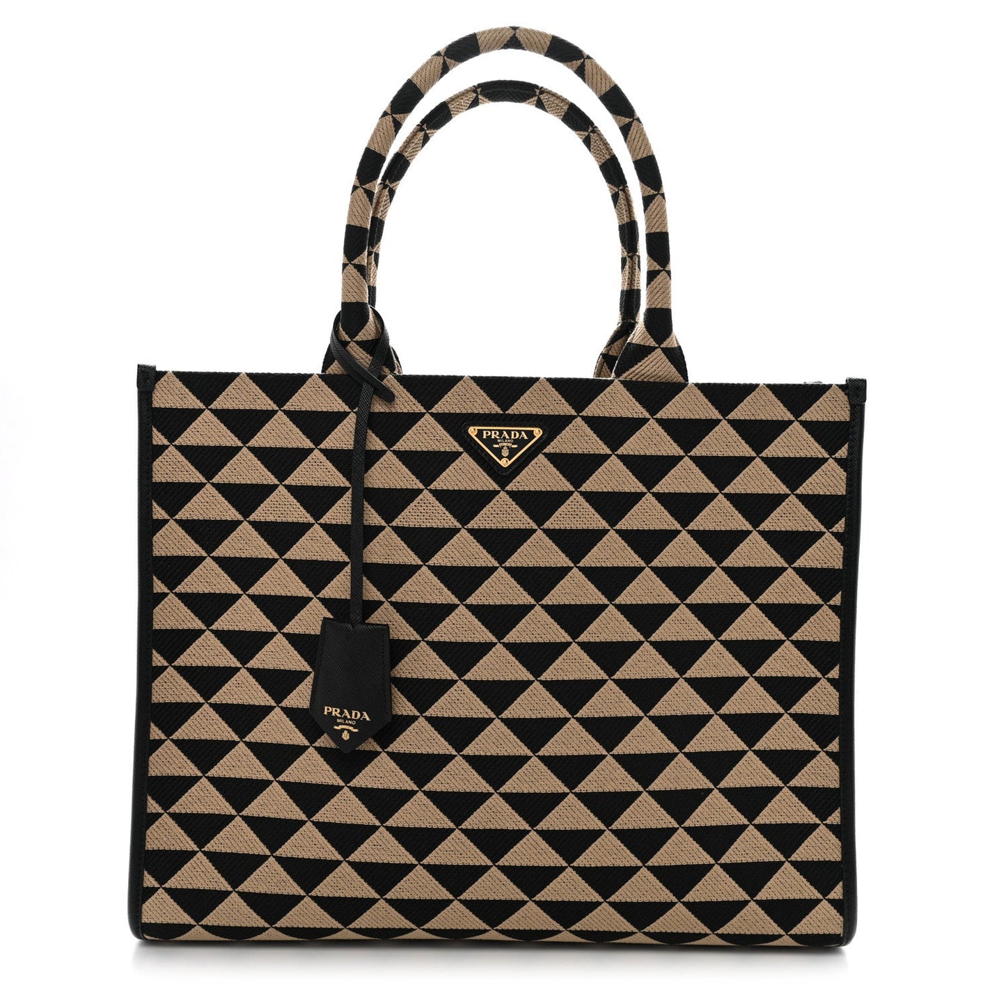 Jacquard Saffiano Triangolo Symbole Embroidered Large Tote Black Corda