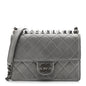 Metallic Goatskin Quilted Small Chic Pearls Flap Silver