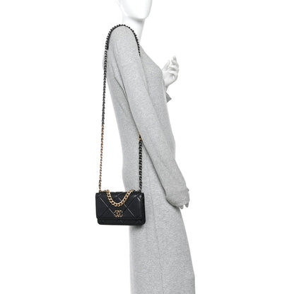 Lambskin Quilted Chanel 19 Wallet On Chain WOC Black