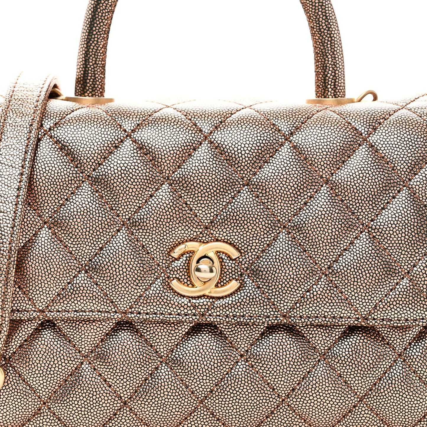 Metallic Caviar Quilted Mini Coco Handle Flap Gold