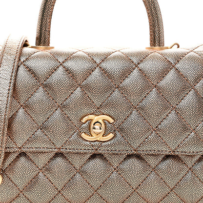 Metallic Caviar Quilted Mini Coco Handle Flap Gold