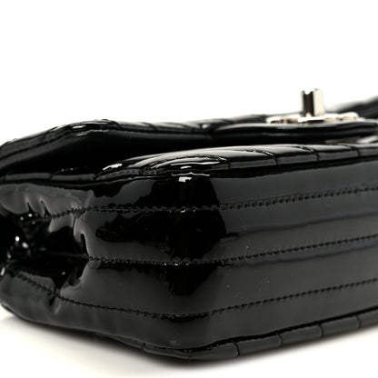 Patent Calfskin Chevron Quilted Extra Mini Flap Black