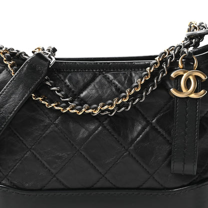 Aged Calfskin Quilted Small Gabrielle Hobo Black