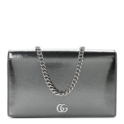 Textured Patent Bi-color GG Marmont Wallet on Chain  Silver Blue