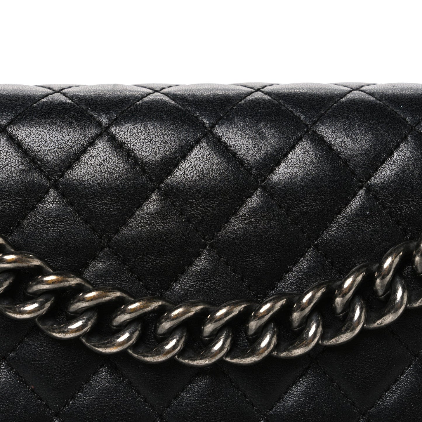 Lambskin Quilted Large Boy Flap Black