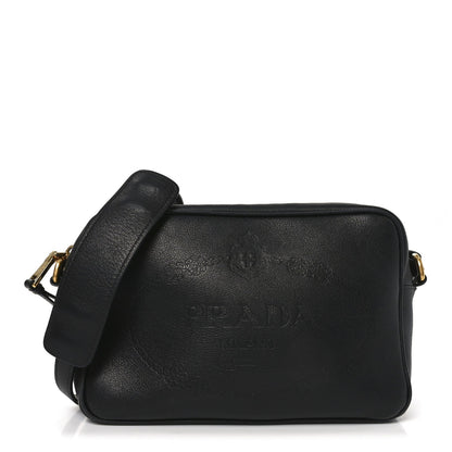 Glace Calfskin Embossed Logo Crossbody Black