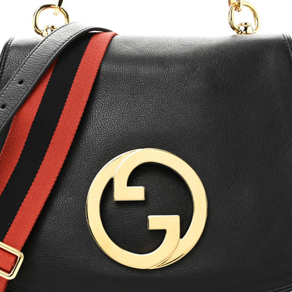 Roxy Calfskin Web Medium Studded Blondie Shoulder Flap Bag Black