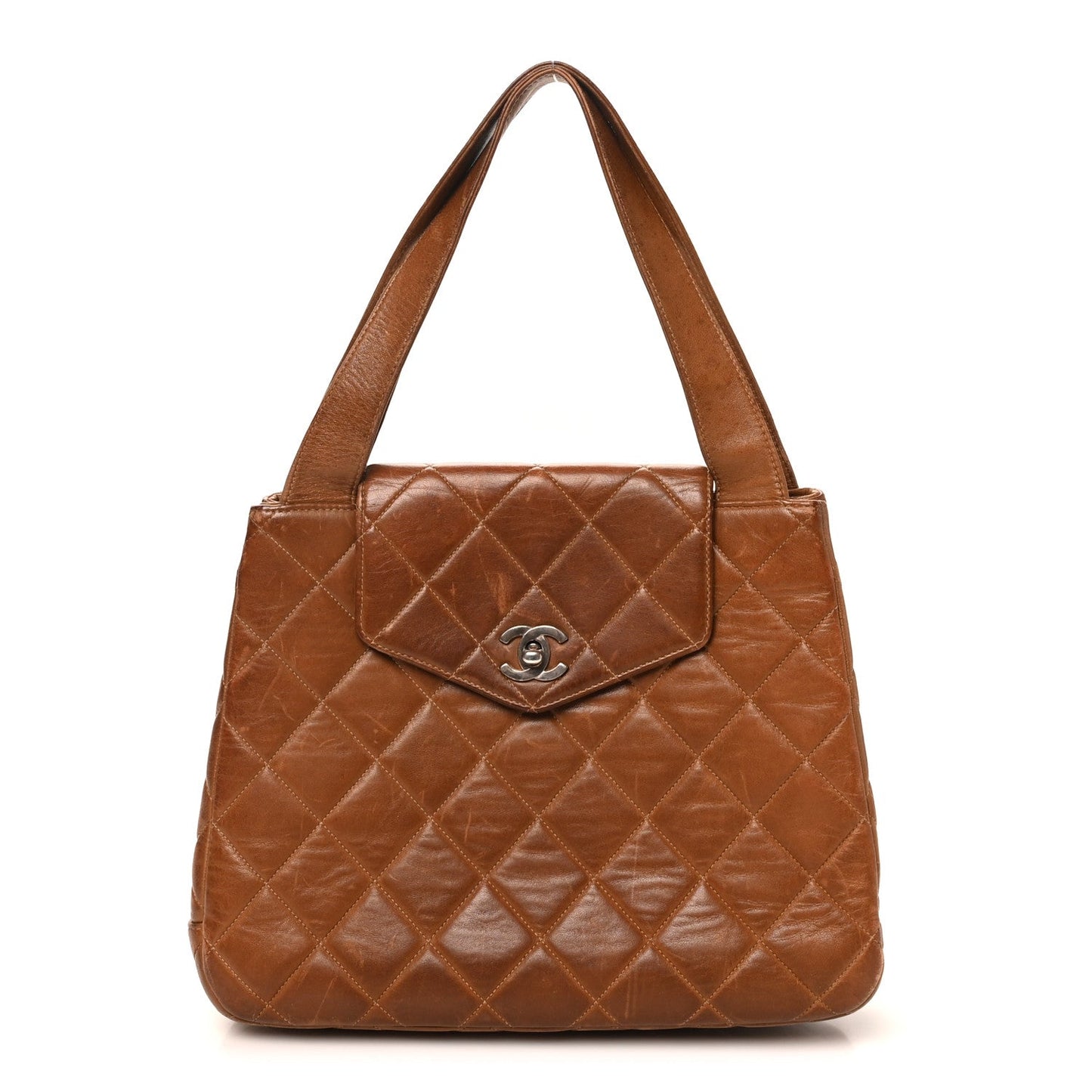 Lambskin Quilted Shoulder Bag Brown