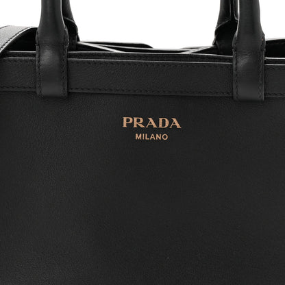 Soft Grain Calfskin Small Double Belt Tote Black