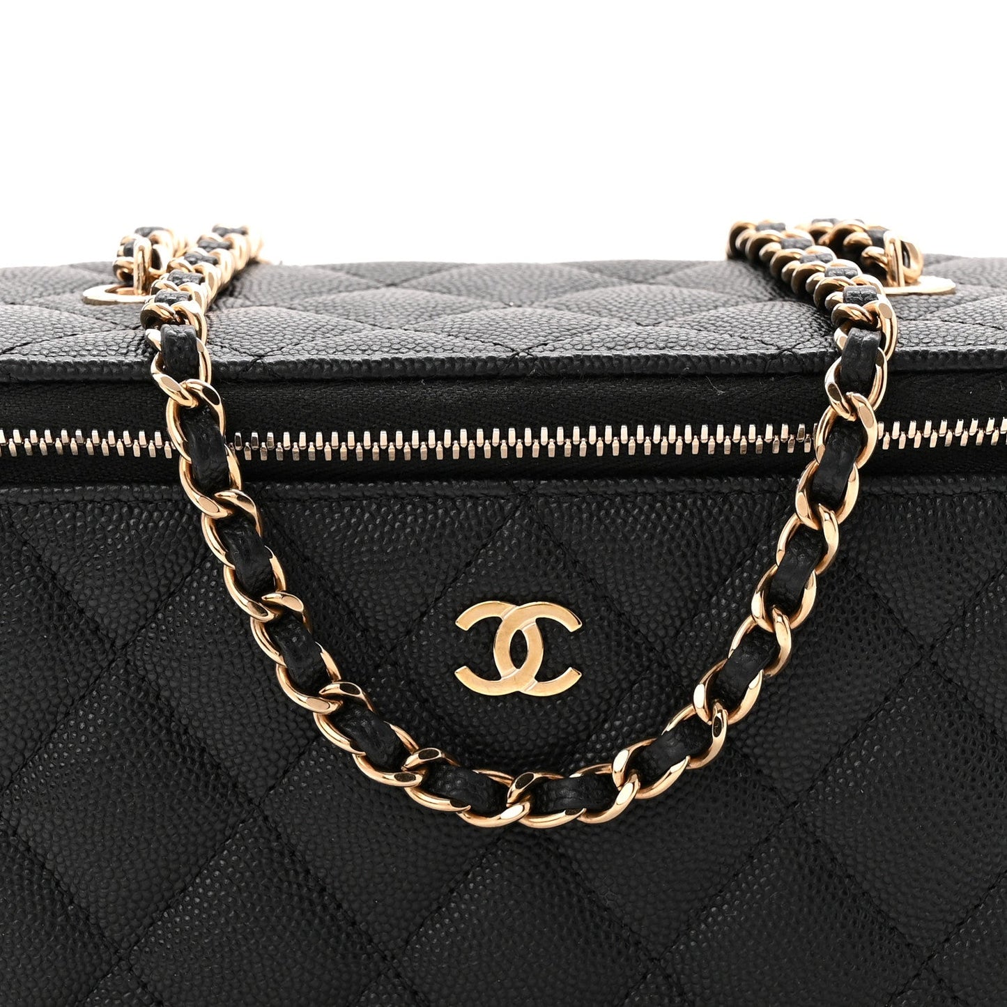 Caviar Quilted Small Vanity Case With Chain Black