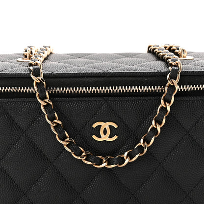 Caviar Quilted Small Vanity Case With Chain Black