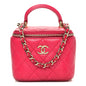Lambskin Quilted Mini Top Handle Vanity Case With Chain Dark Pink