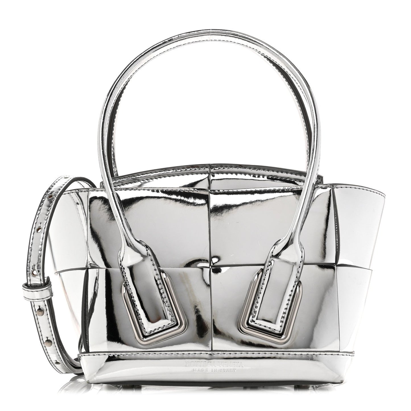 Mirror Laminated Nappa Maxi Intrecciato Mini Arco  Silver