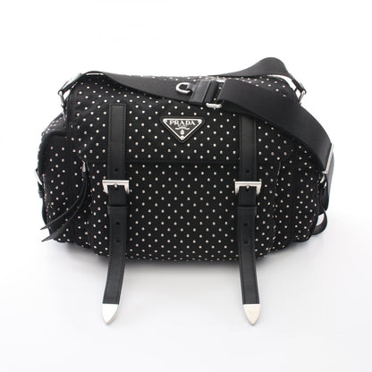 Prada Studs Nylon Leather Shoulder Bag