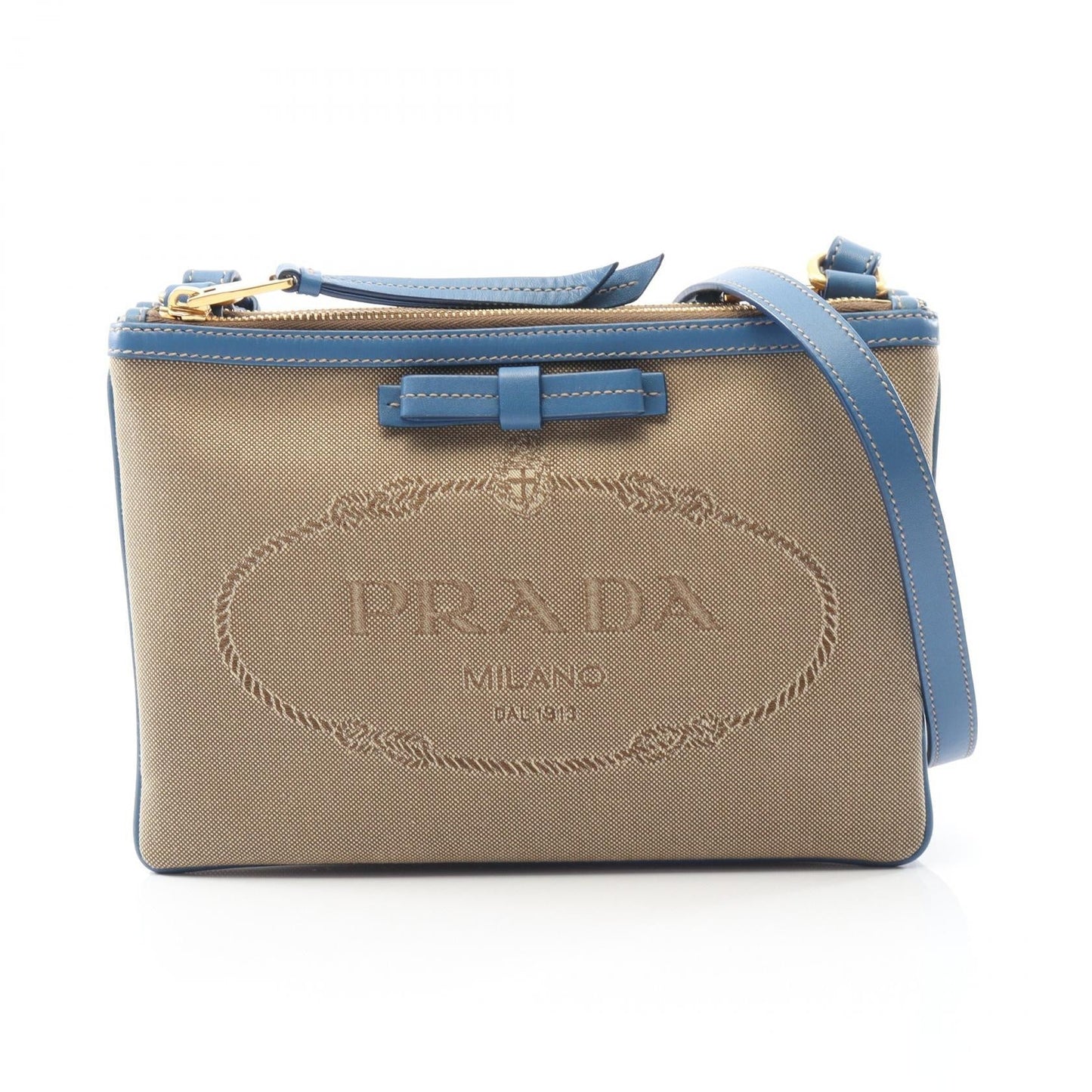 Prada LOGO JACQUARD Canvas Leather Shoulder Bag
