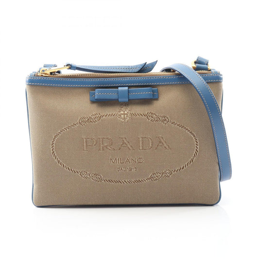 Prada LOGO JACQUARD Canvas Leather Shoulder Bag