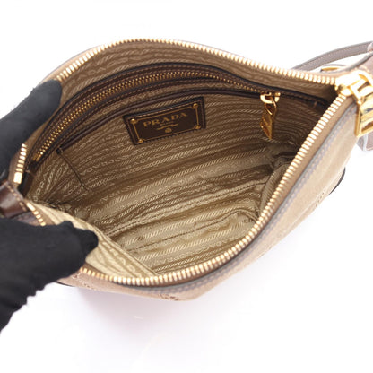 Prada LOGO JACQUARD Canvas Leather Shoulder Bag