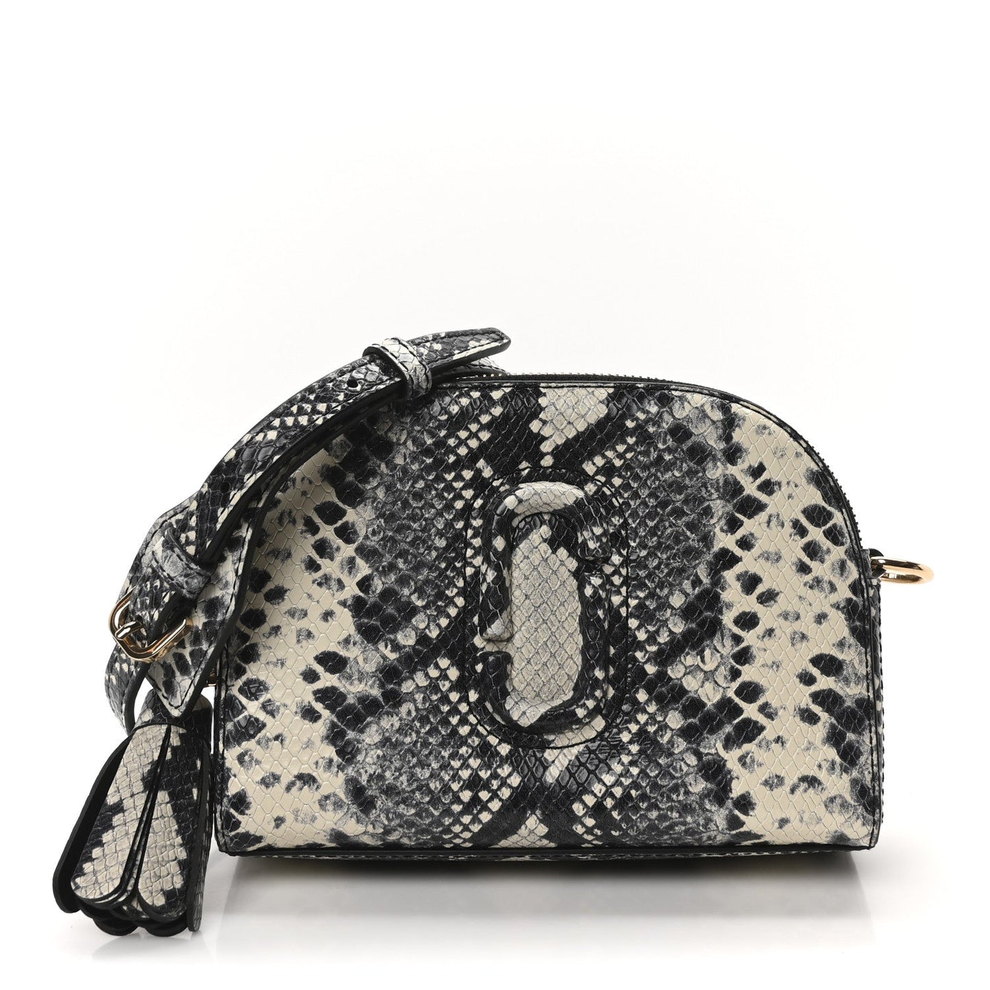 Calfskin Snakeskin Embossed Shutter Camera Crossbody Bag Black White