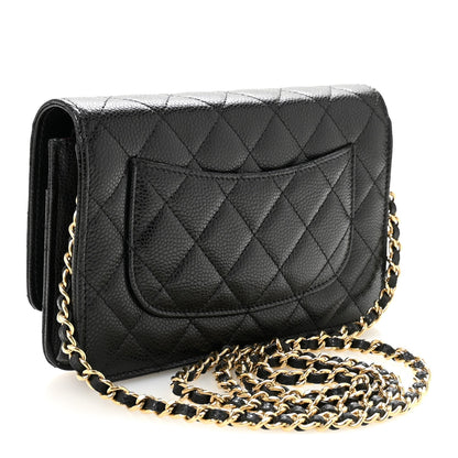 Caviar Quilted CC Turnlock Wallet On Chain WOC Black