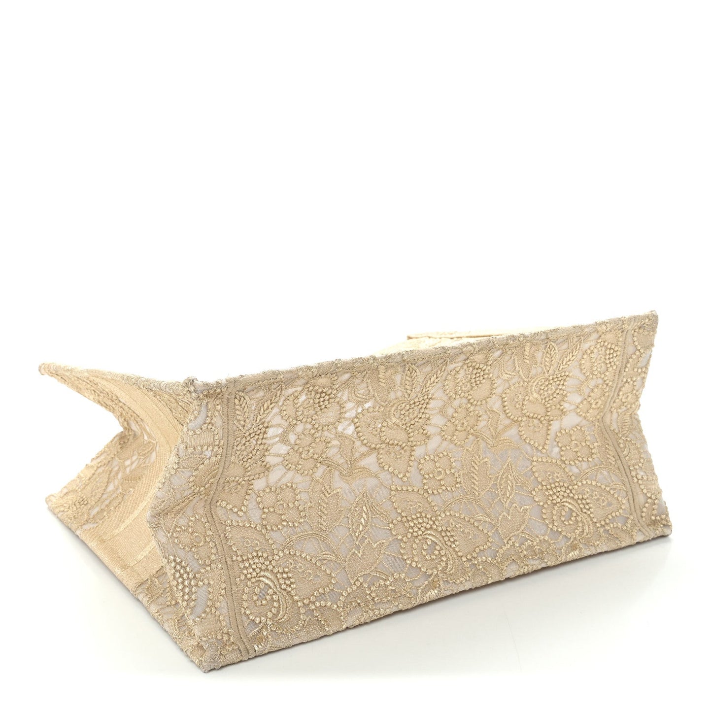 Transparent Metallic Embroidered Mesh Macrame Medium Book Tote Gold