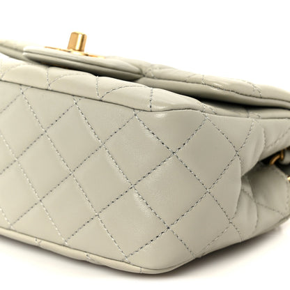 Lambskin Quilted Mini Pearl Crush Flap Light Grey