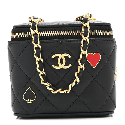 Lambskin Quilted Enamel Coco Casino Mini Vanity Case With Chain Black
