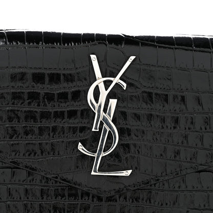 Calfskin Crocodile Embossed Uptown Monogram Clutch Black