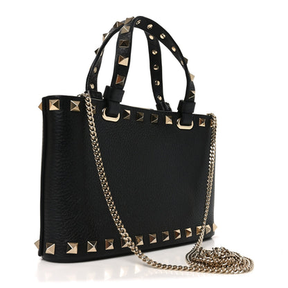 Grainy Calfskin Mini Rockstud Shopping Bag Black