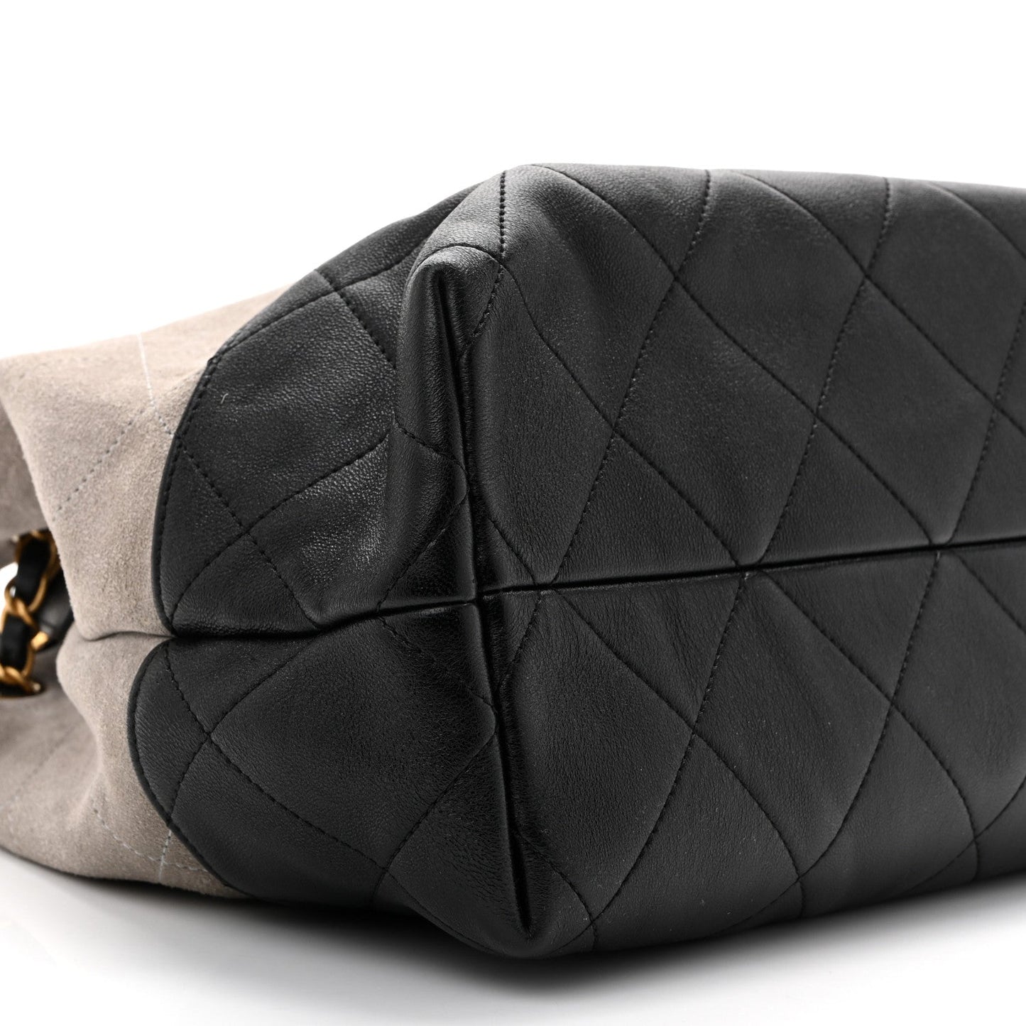 Suede Calfskin Shiny Lambskin Quilted Large Coco Base Shopping Bag Grey Black