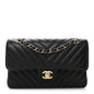 Caviar Flat Chevron Quilted Small Double Flap Black