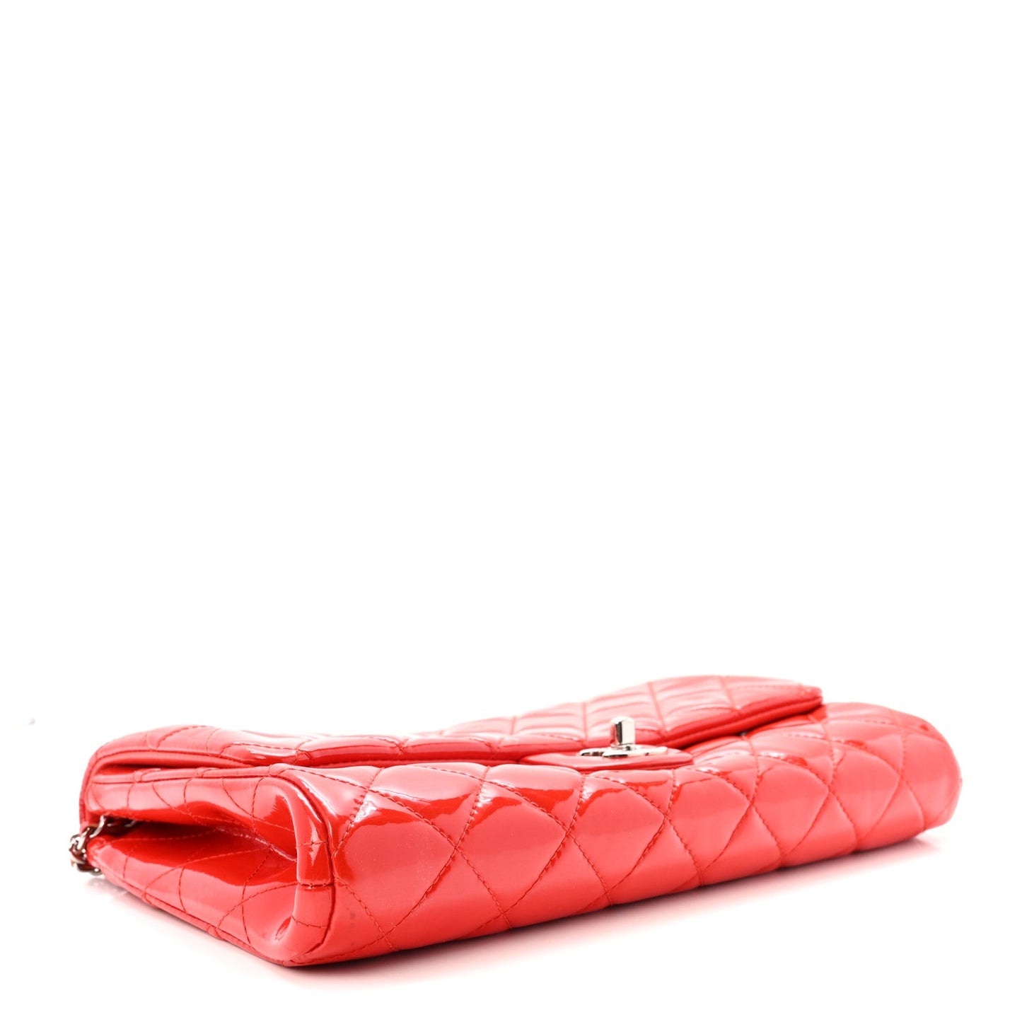 Patent Quilted Clutch with Chain Flap Red