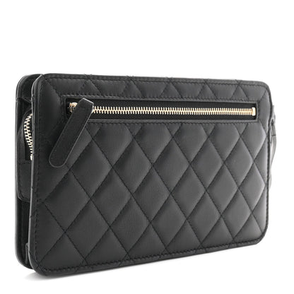 Lambskin Quilted Front Pocket Wristlet Black