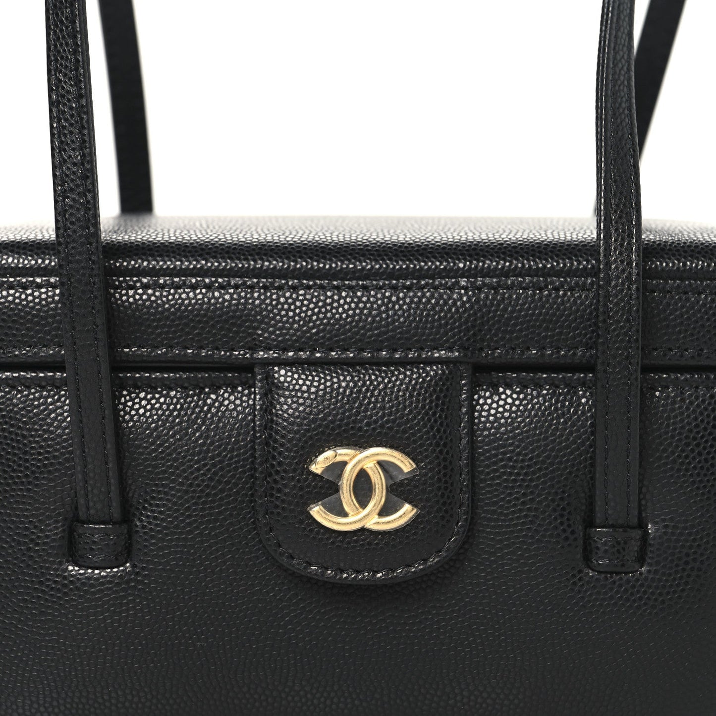 Shiny Caviar Preppy Coco Long Vanity With Strap Black