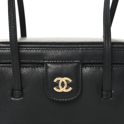 Shiny Caviar Preppy Coco Long Vanity With Strap Black