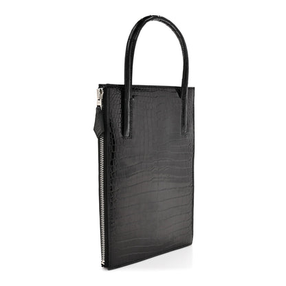 Shiny Porosus Crocodile Lisse Kelly Cadena Clutch Black