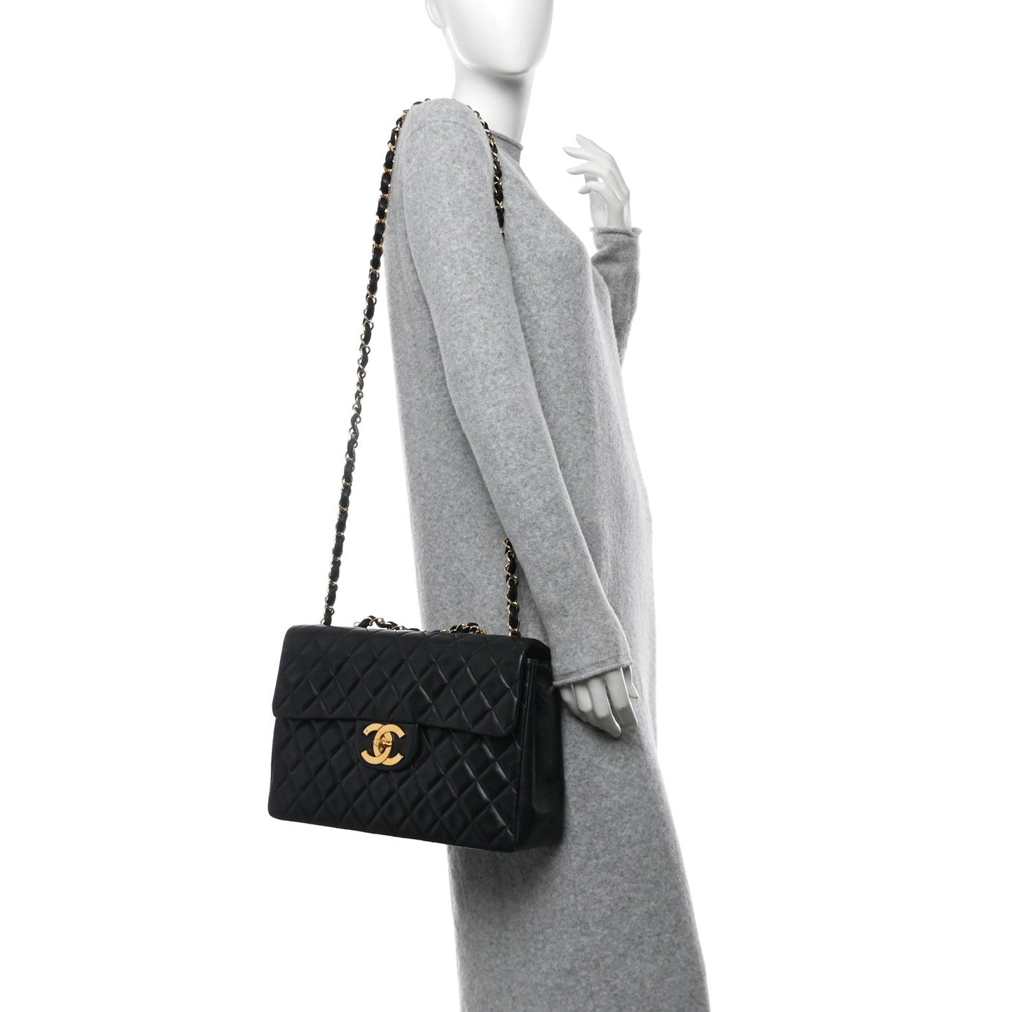 Lambskin Quilted XL Jumbo Single Flap Black