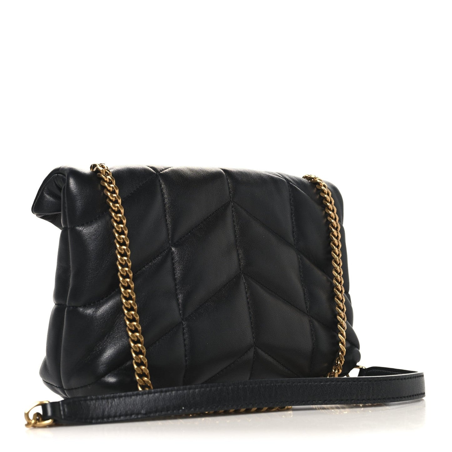 Lambskin Quilted Toy Loulou Puffer Monogram Chain Satchel Black