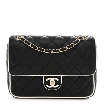 Lambskin Quilted Resin Graphic Frame Flap Bag Black White