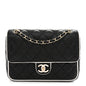 Lambskin Quilted Resin Graphic Frame Flap Bag Black White