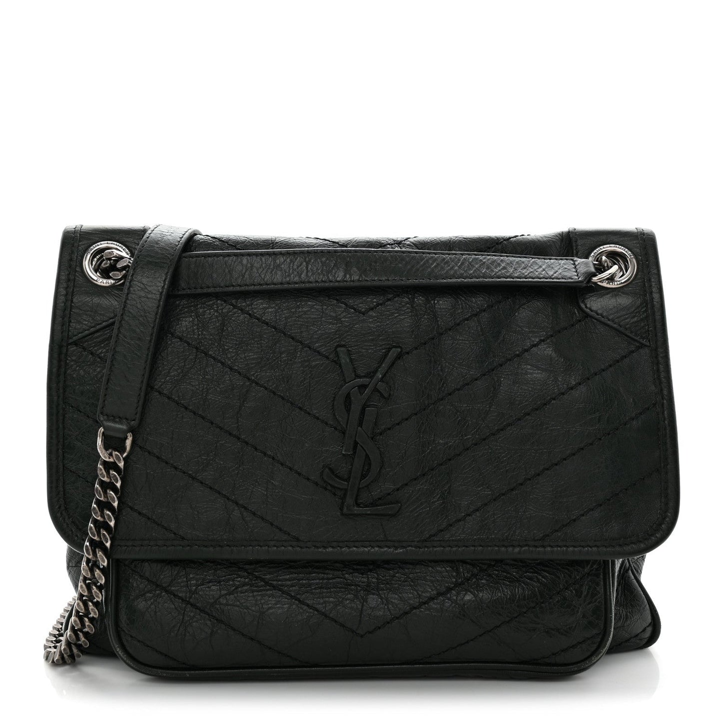 Crinkled Lambskin Matelasse Monogram Medium Niki Chain Satchel Dark Green