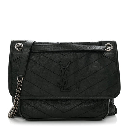 Crinkled Lambskin Matelasse Monogram Medium Niki Chain Satchel Dark Green